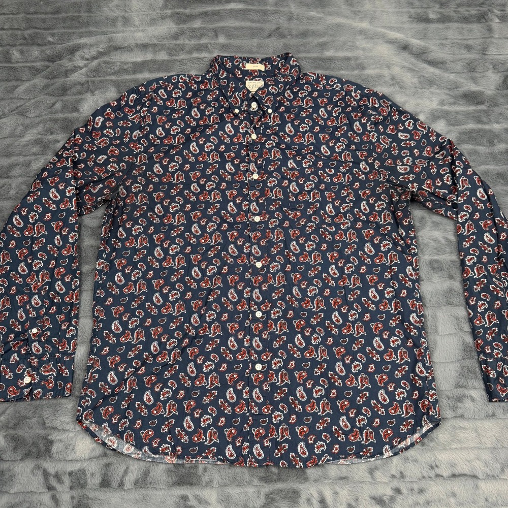 J.Crew Mens XL Slim Secret Wash Paisley Button Down Shirt Navy Blue Red 15491